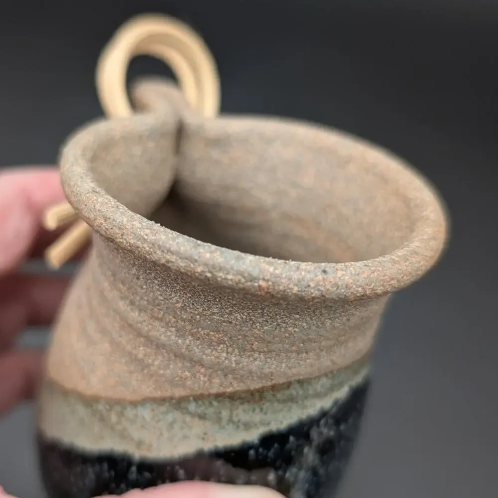 Studio Pottery Hanging Wall Pocket Vase Air Plant Holder Stoneware Drip Glaze